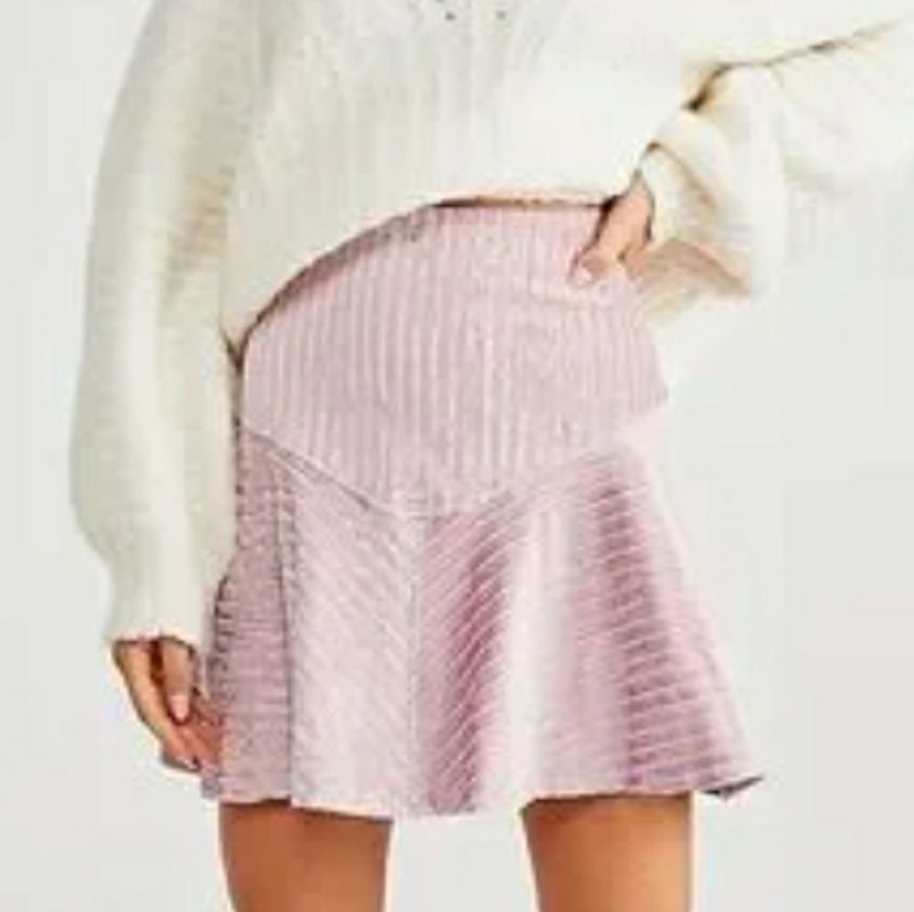 Free People Camden Pastel Pink Lavender Ribbed Mini Skirt Medium  Balletcore